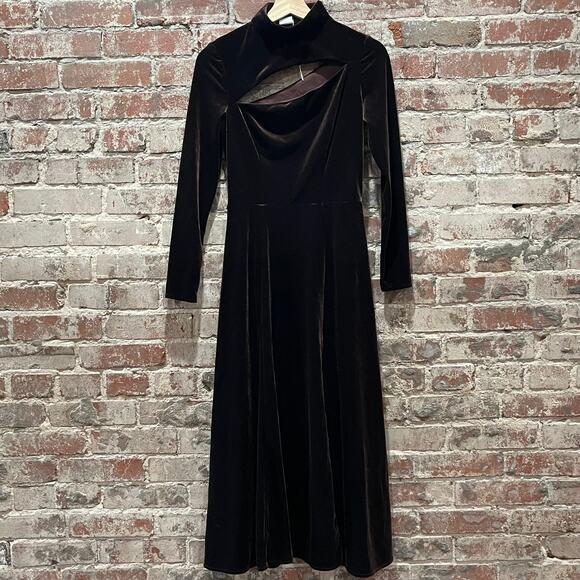 Rene Ruiz Velvet Midi Dress in Brown Size 2 - Picture 5 of 10